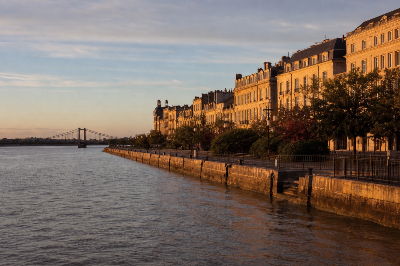 Panoramic view of the Garonne riverfront in central Bordeaux