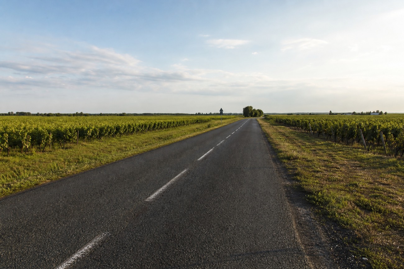 An open road through the Médoc vineyards